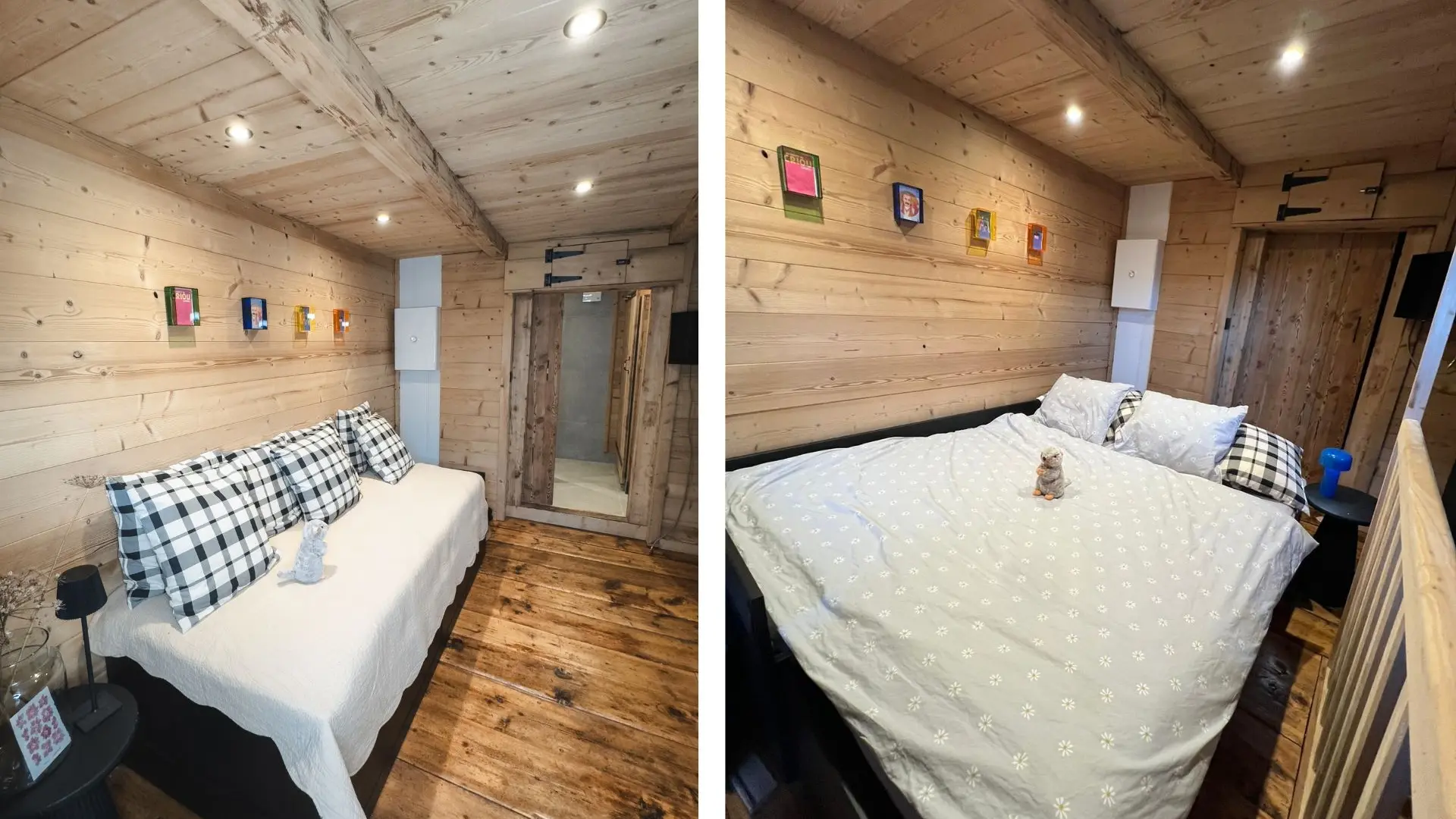 Chambre mezzanine avec lit canapé du Mazot du Criou - Petit chalet de Vacances - Samoens Grand Massif