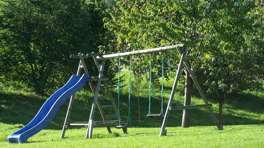Jardin commun avec balançoire et table de ping-pong