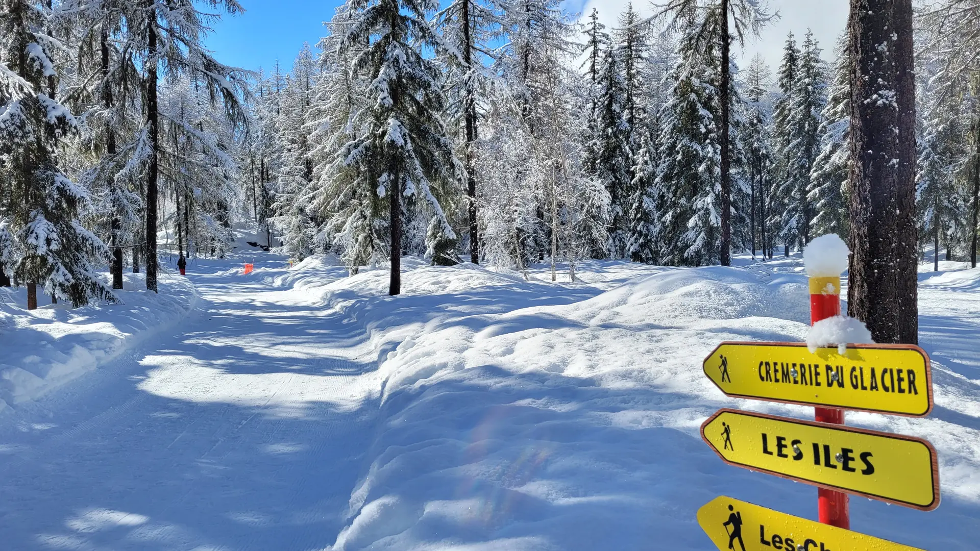 Panneaux sur la piste de fond