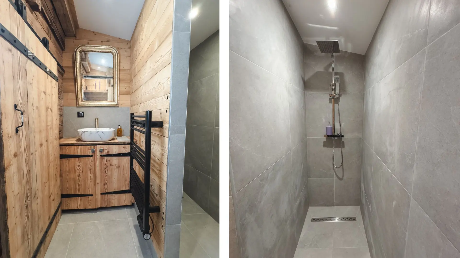 Salle de bain avec douche italienne du Mazot du Criou, Hébergement de vacances pour 4 personnes_Samoëns