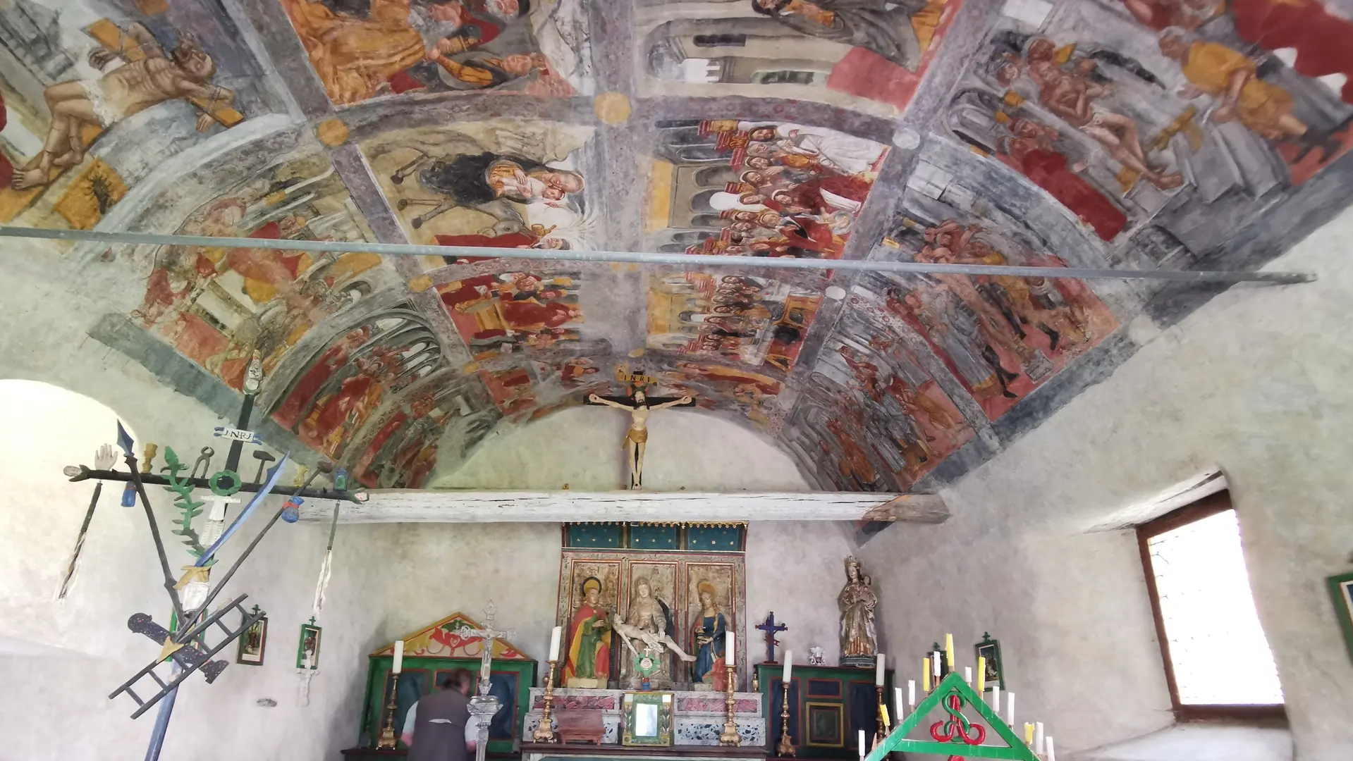 Mural on the interior vault of the Sainte-Lucie Chapel in the hamlet of Puy Chalvin