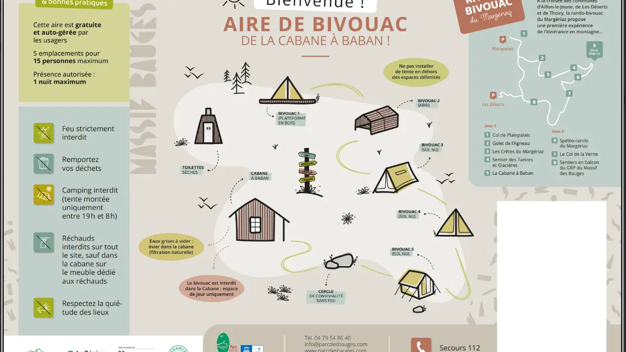 Affiche du règlement et des bonne pratiques de l'aire de bivouac