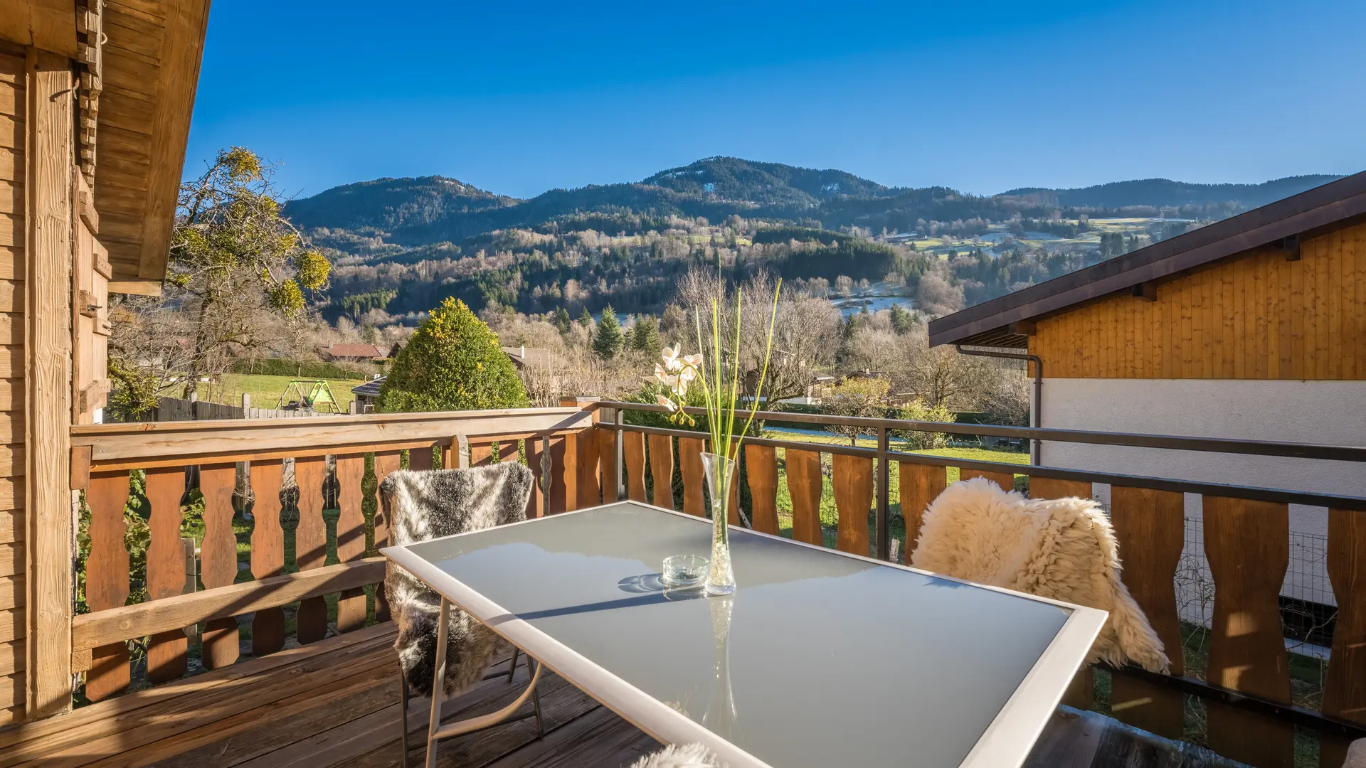 Vue montagne depuis terrasse