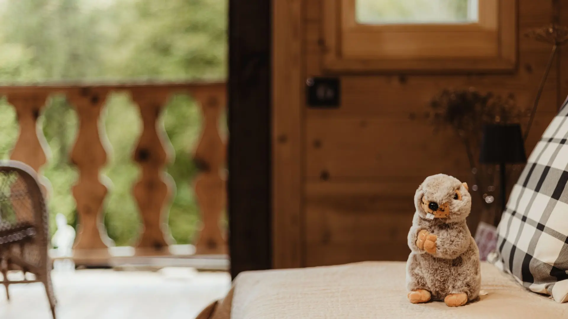 Vue extérieur depuis la Chambre mezzanine avec lit canapé du Mazot du Criou - Petit chalet de Vacances - Samoens Grand Massif