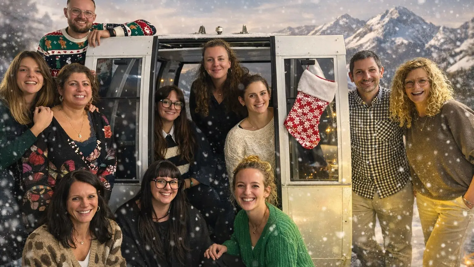 Photo de l'équipe devant une télécabine