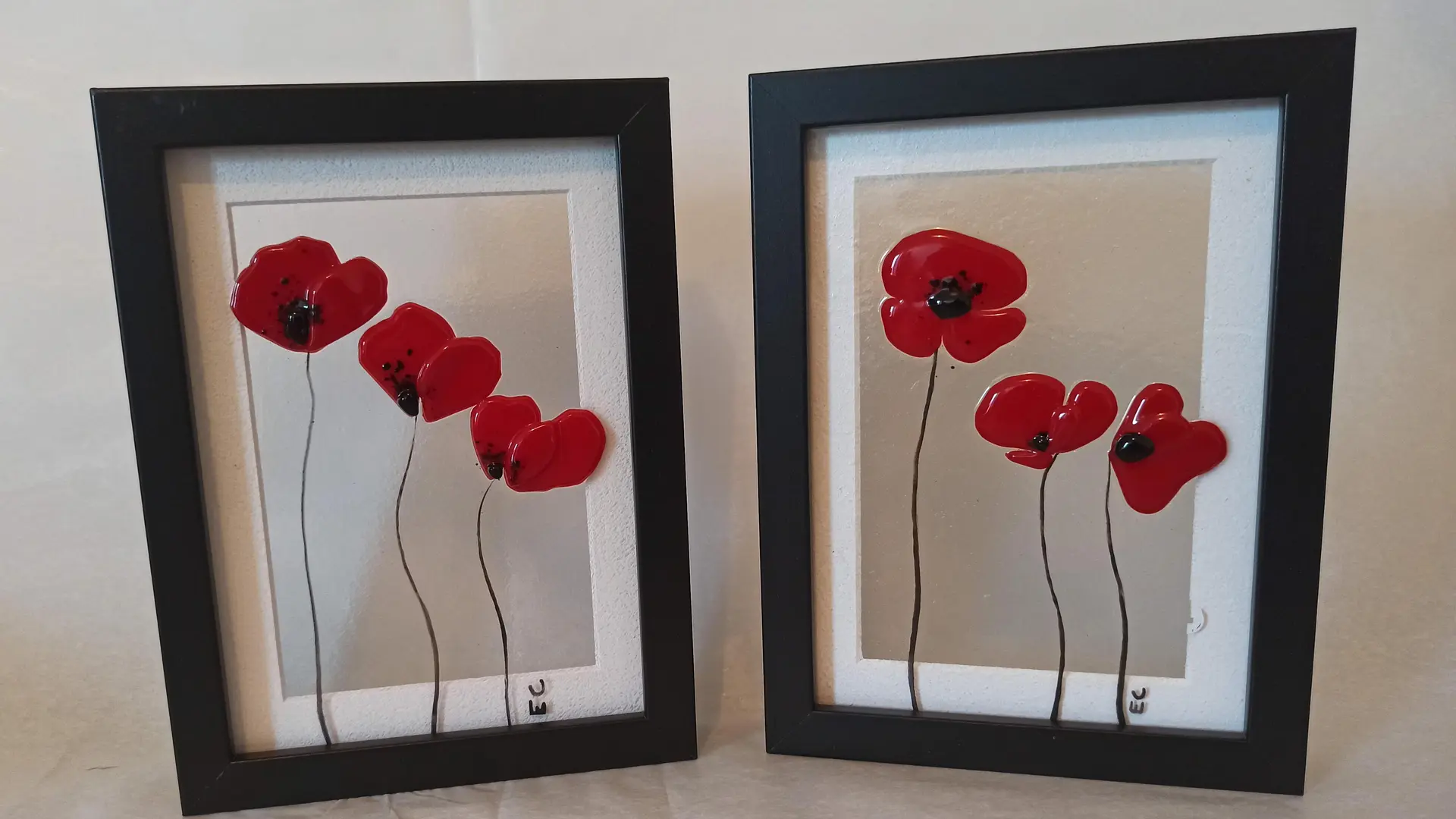 petits cadres coquelicots en vitrail fusing