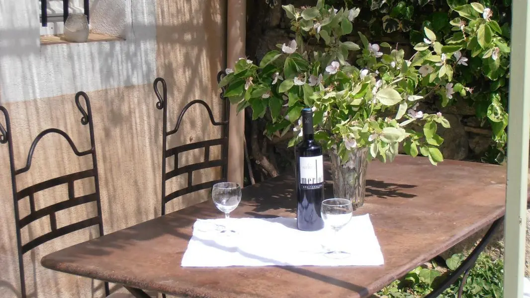 un verre sous la tonnelle
ombragée l'été et ensoleillée en automne et en hiver