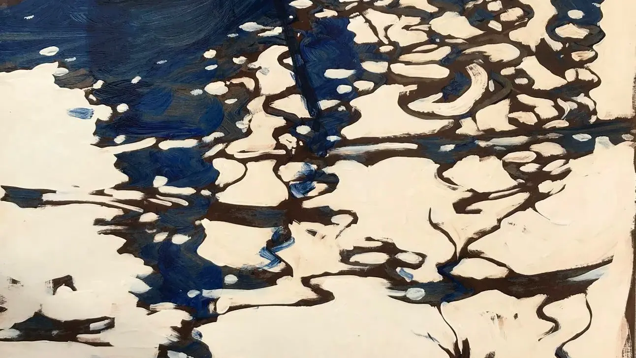 Œuvre avec canot et eau