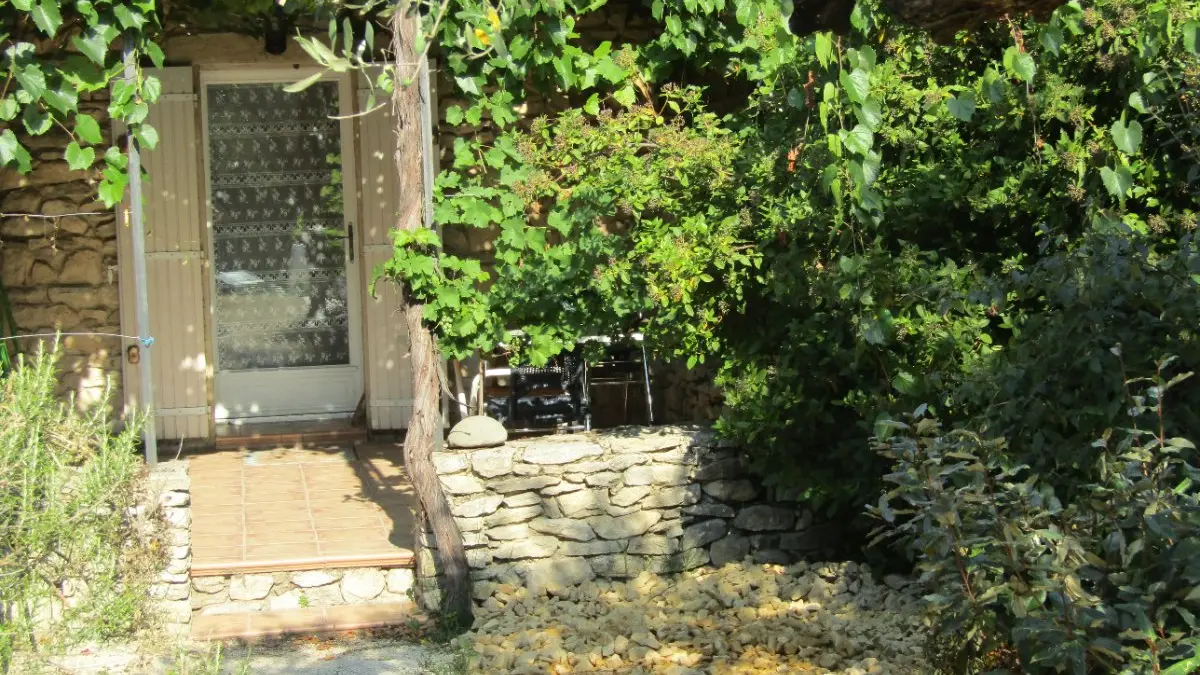 Domaine du Chêne Vert - Gîte La Ruche - Terrasse ombragée d'une treille de vigne