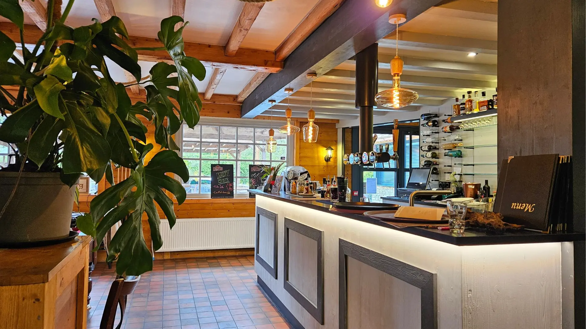 bar counter and plants