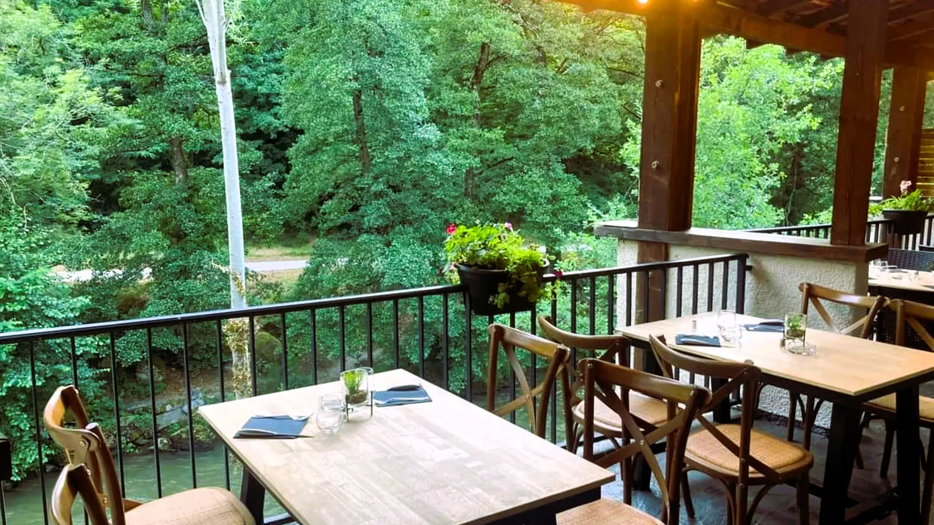 Dinner on a terrace overlooking the river