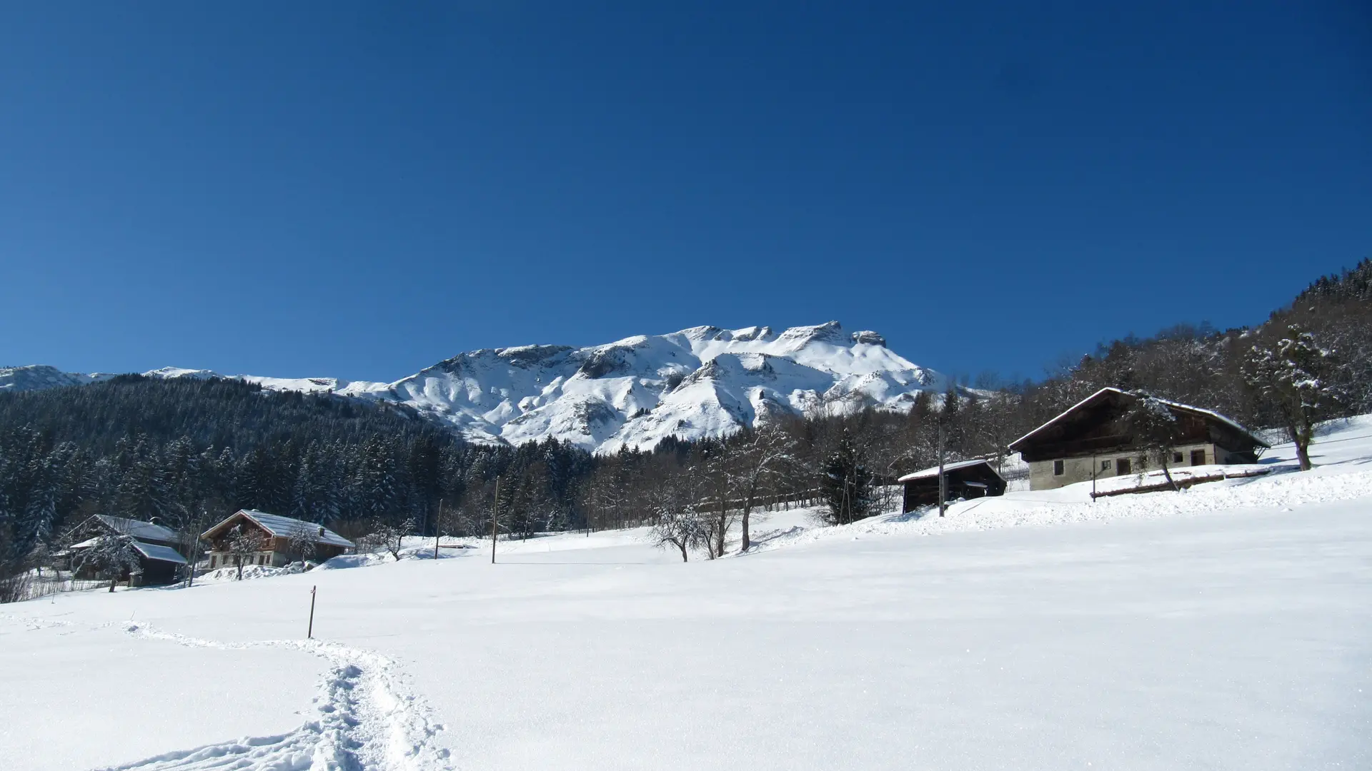 Trace dans la neige sentier face au Croisse Baulet