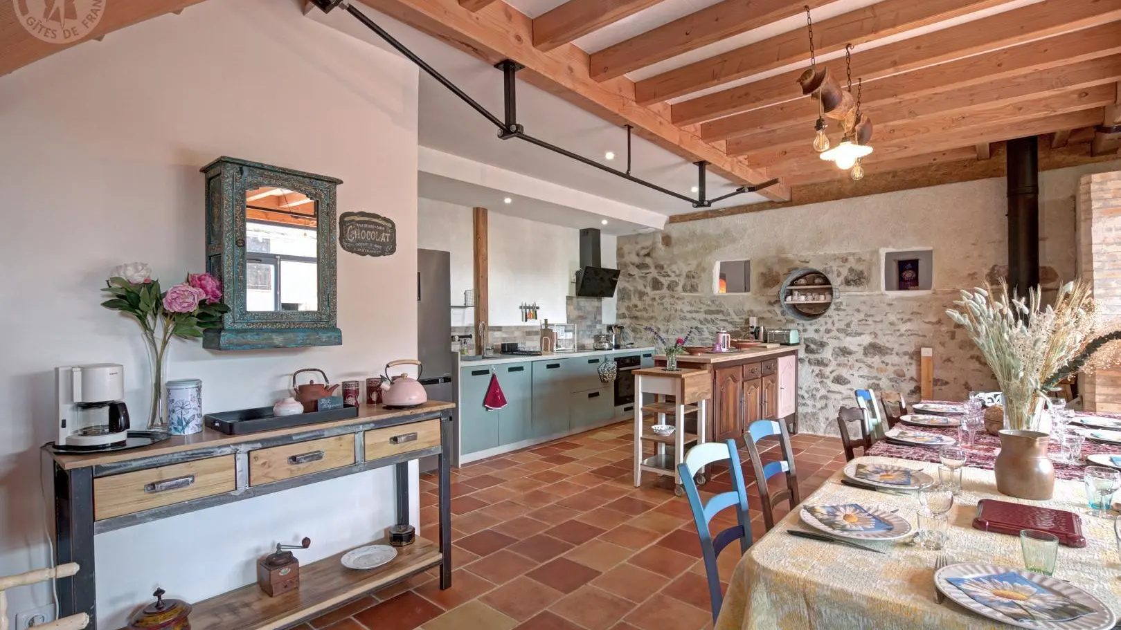 Pièce de Vie, cuisine, console petit déjeuner