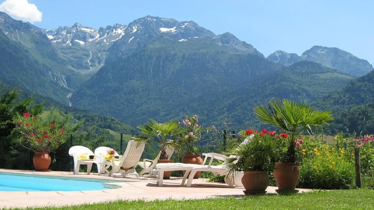 La piscine et solarium. Vue (été)