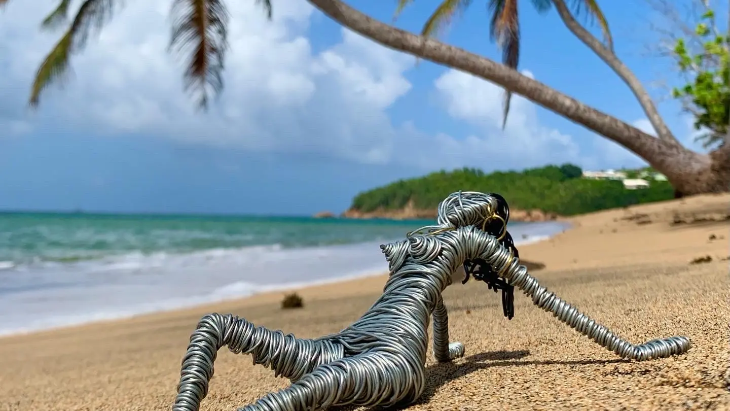 Le Zinglé_L'Isle-sur-la-Sorgue sculpture de femme en fil de fer sur une plage