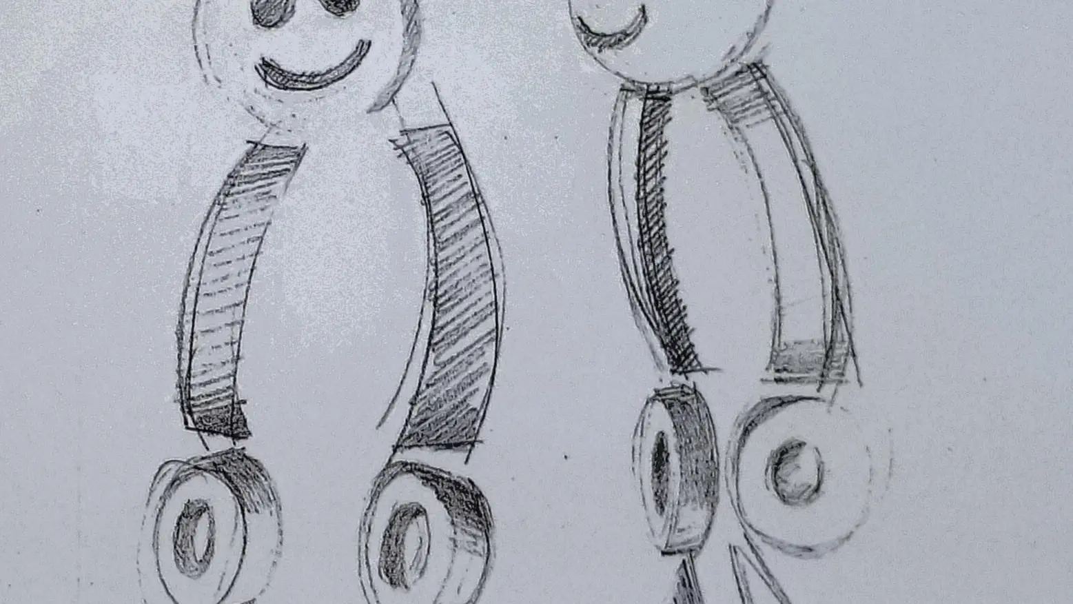 Danseurs à tête ronde, projet de sculpture, dessin au crayon, 2010. 22x30 cm.