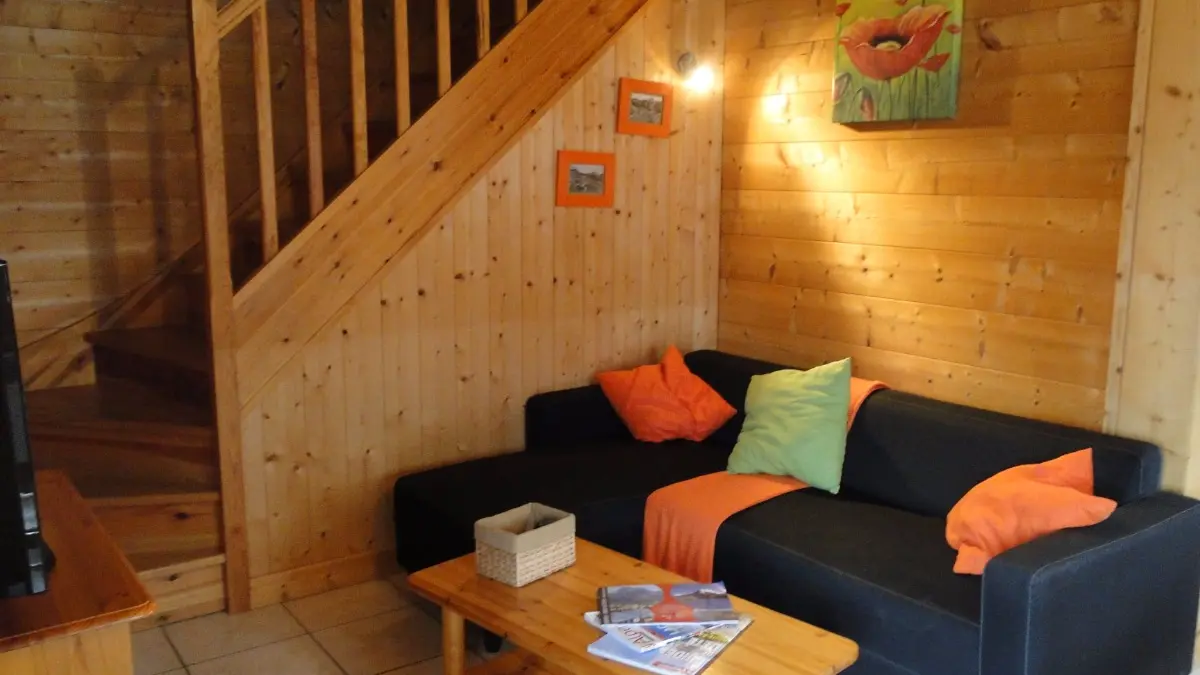 Location d'un chalet entre lac et montagne à Bernex - coin salon