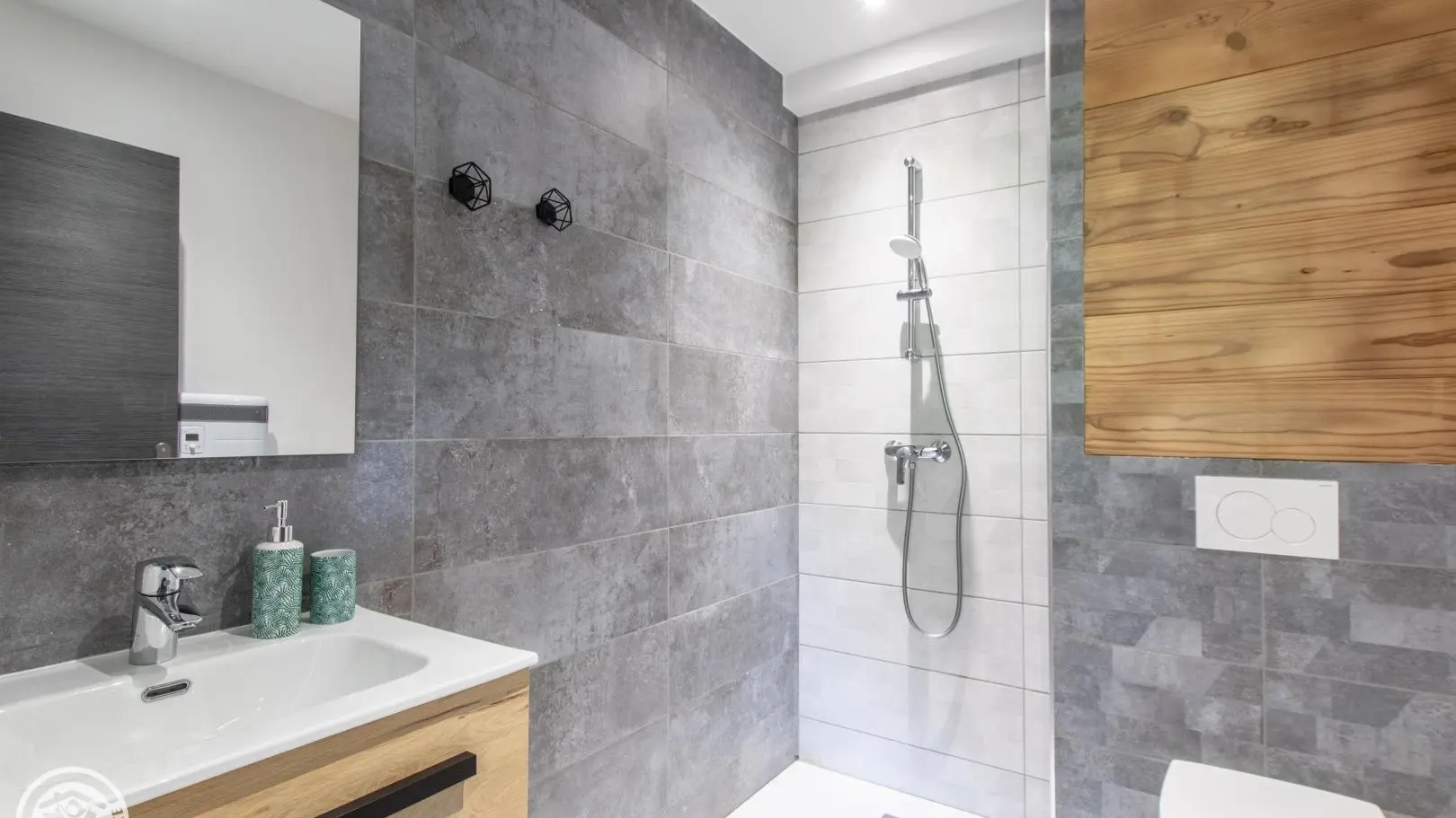 Salle d'eau (paroi de douche installée)