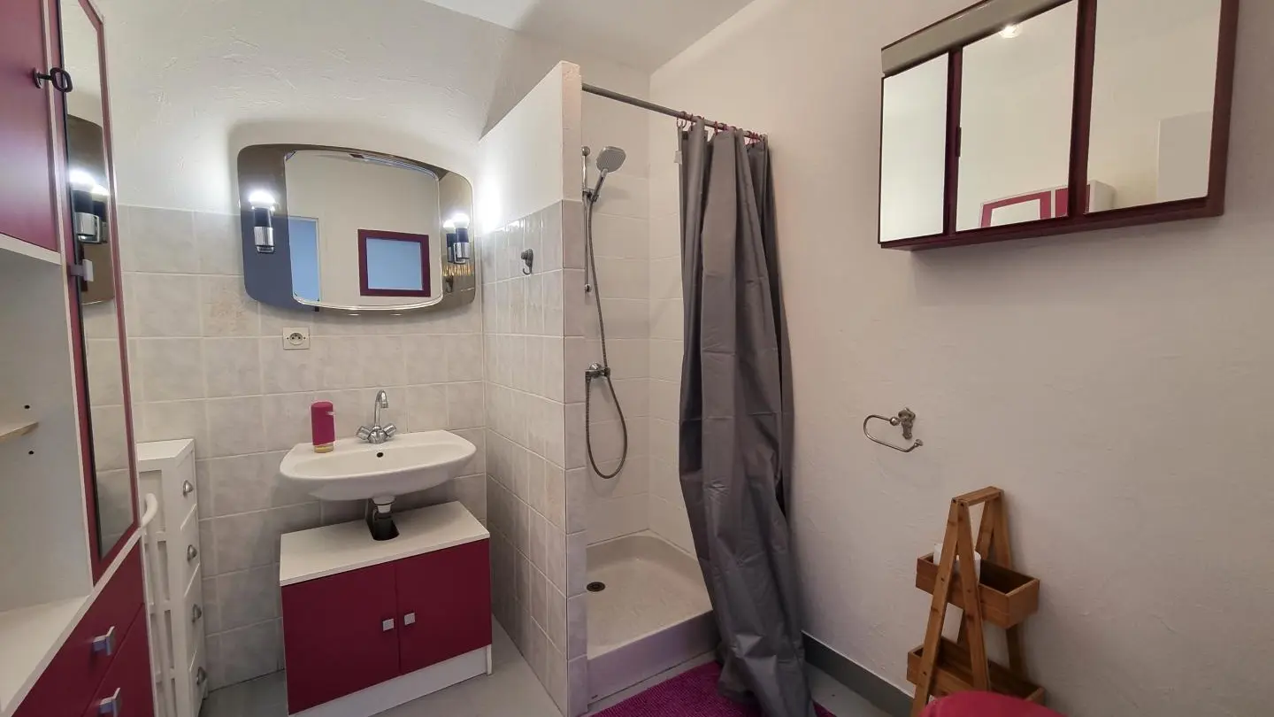 Salle d'eau : douche - vasque  WC.