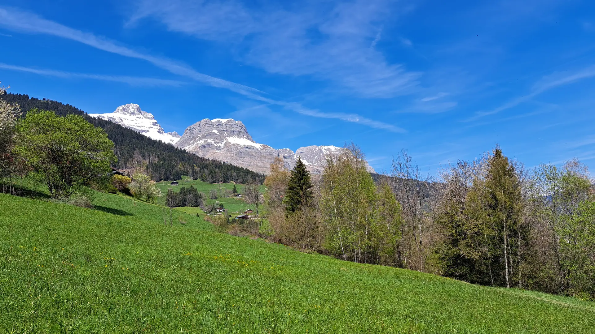 Vue sur les Quatres Têtes au printemps