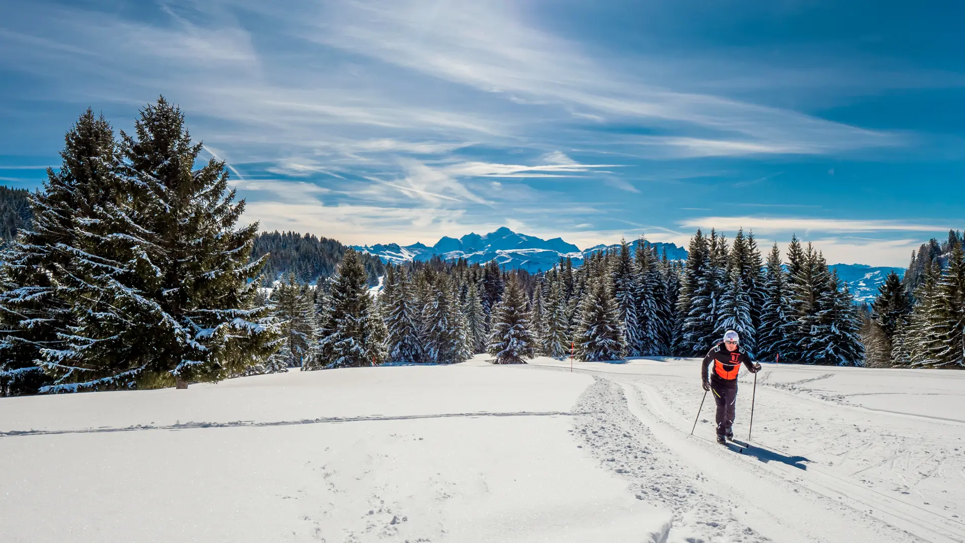 Ski de fond face au Mont Blanc à Praz de Lys Sommand