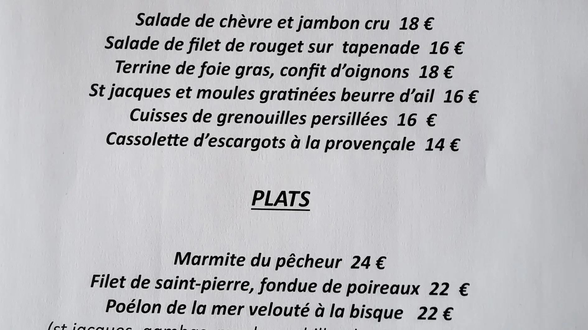 Carte plats - menu