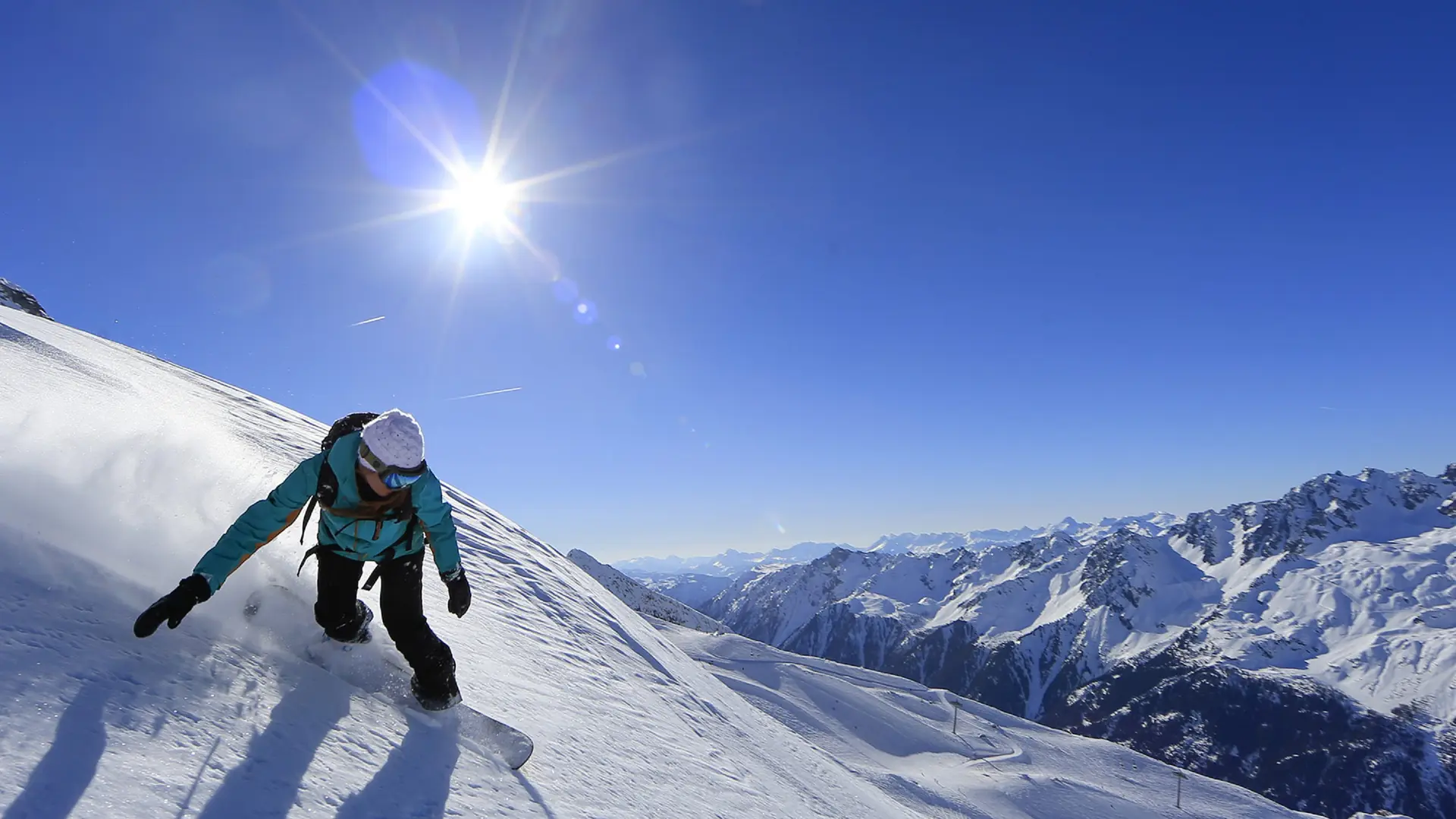 Snowboarder aux Grands-Montets