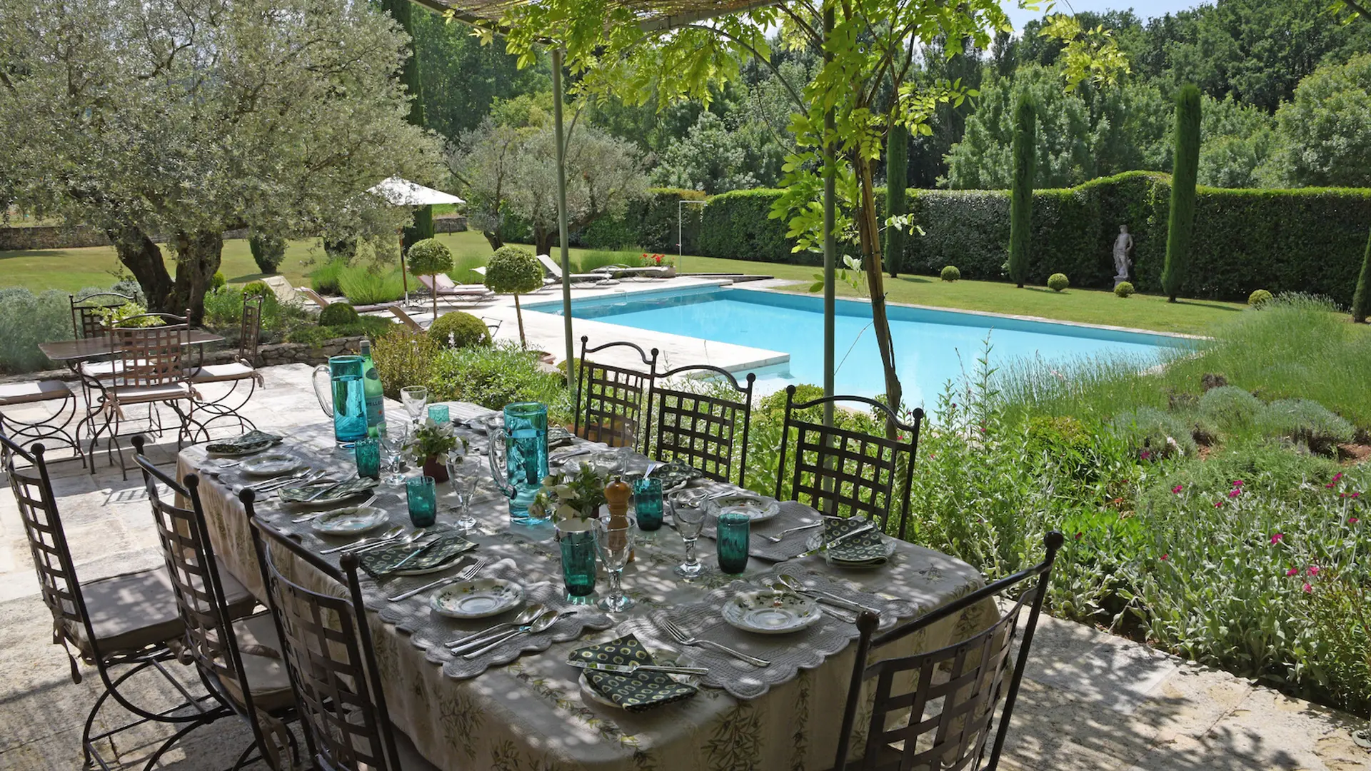 Dining on the terrace overlooking the infinity pool