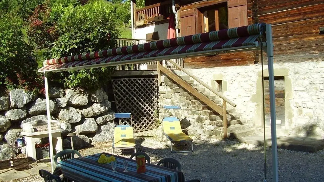 La terrasse avec barbecue et transats