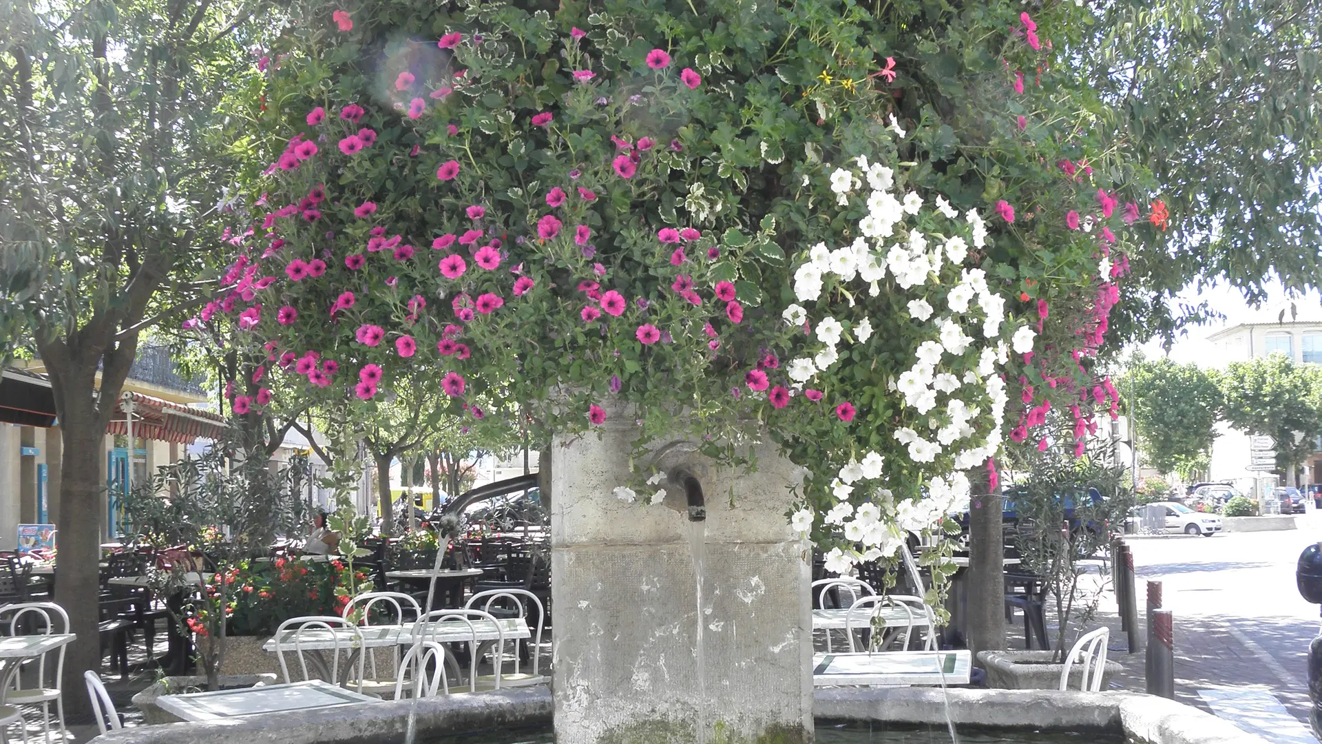 Fontaine fleurie de l'Ancienne Grande Rue à Oraison