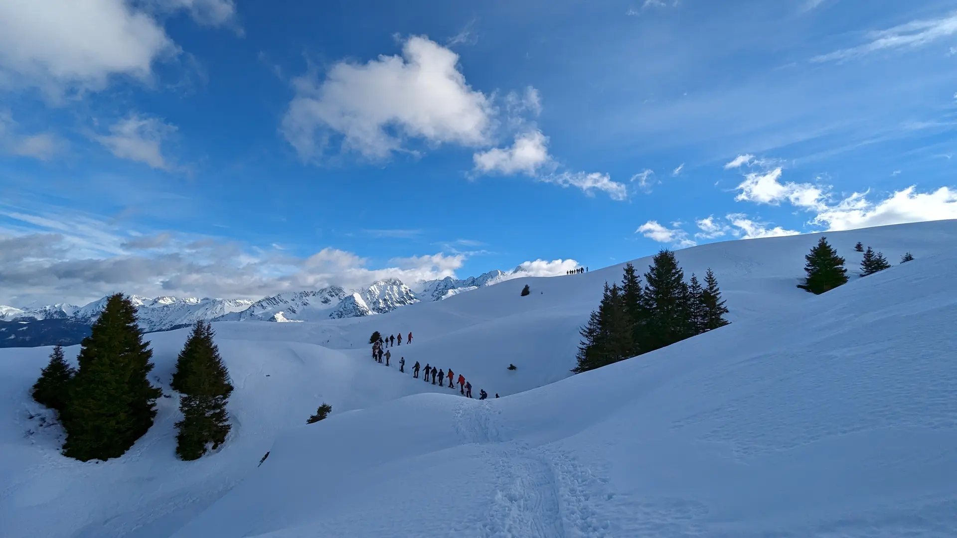 Paysage enneigé avec vue sur la Chartreuse et les sommets de  Chamechaude et de la Dent de Crolles