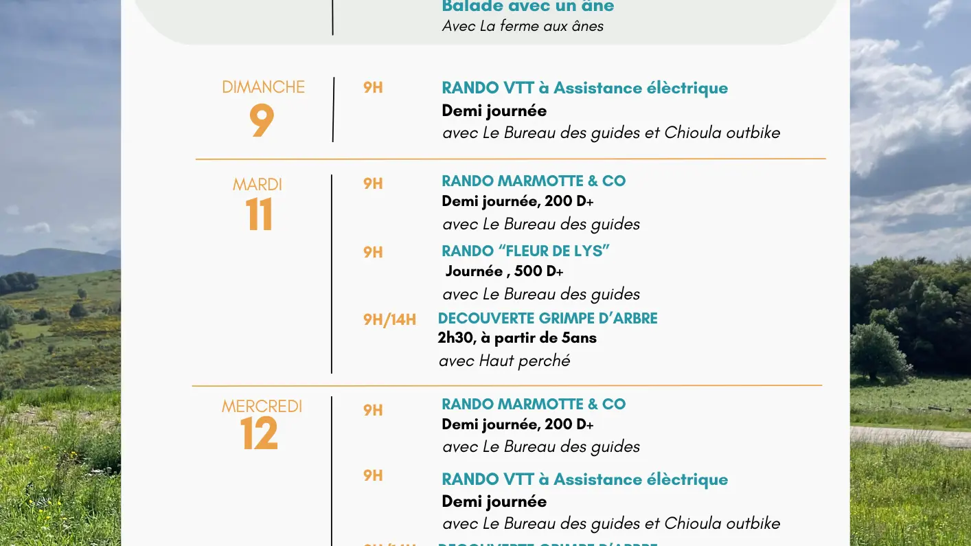 Programme du 9 au 15 août Col du Chioula