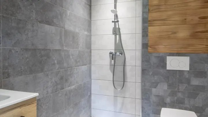 Salle d'eau (paroi de douche installée)