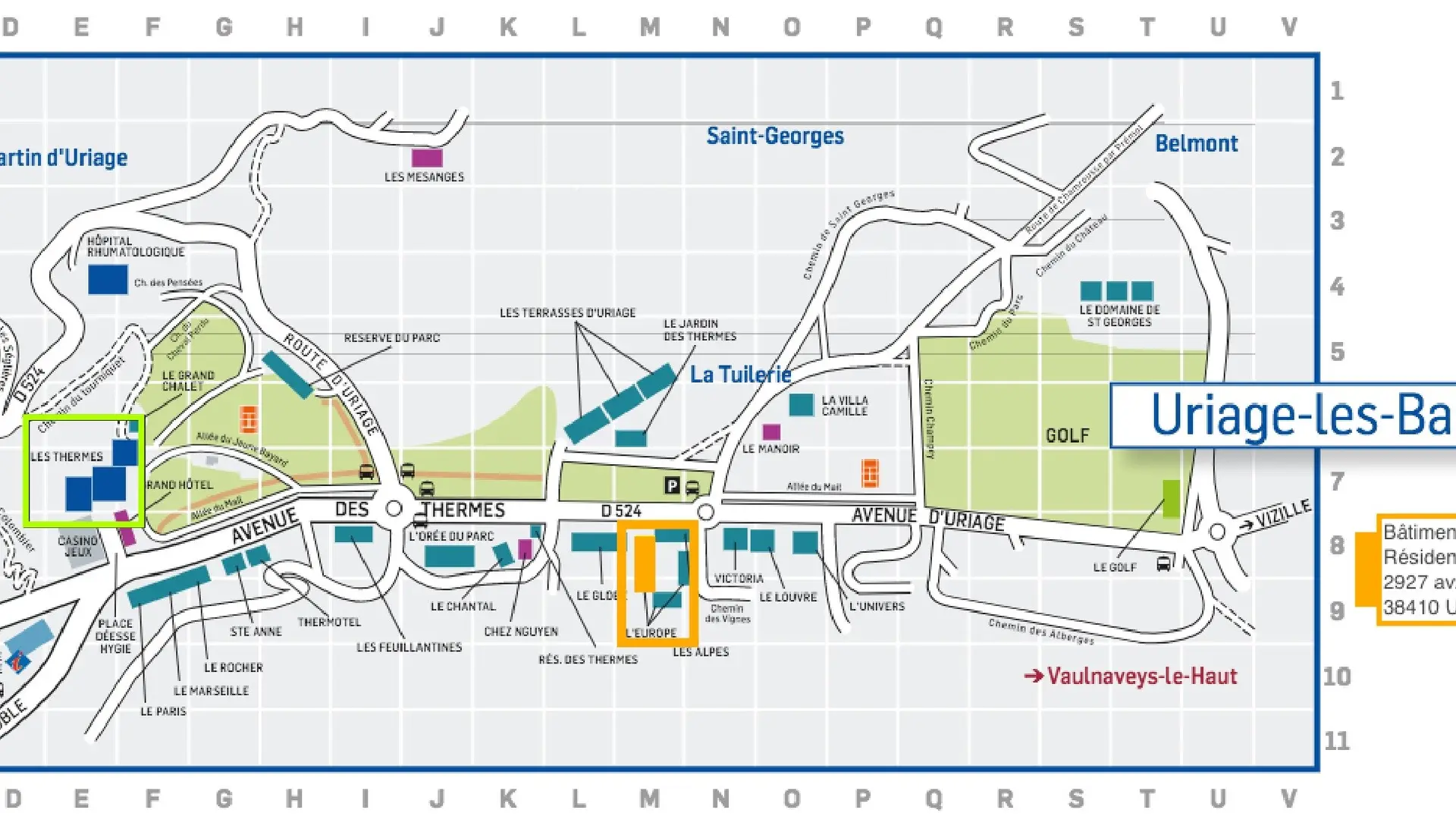 Plan d'Uriage-les-Bains avec la localisation de la résidence