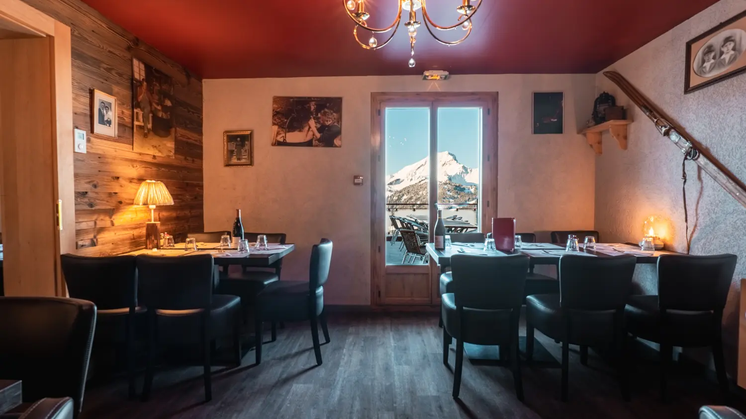 2 tables with winter view