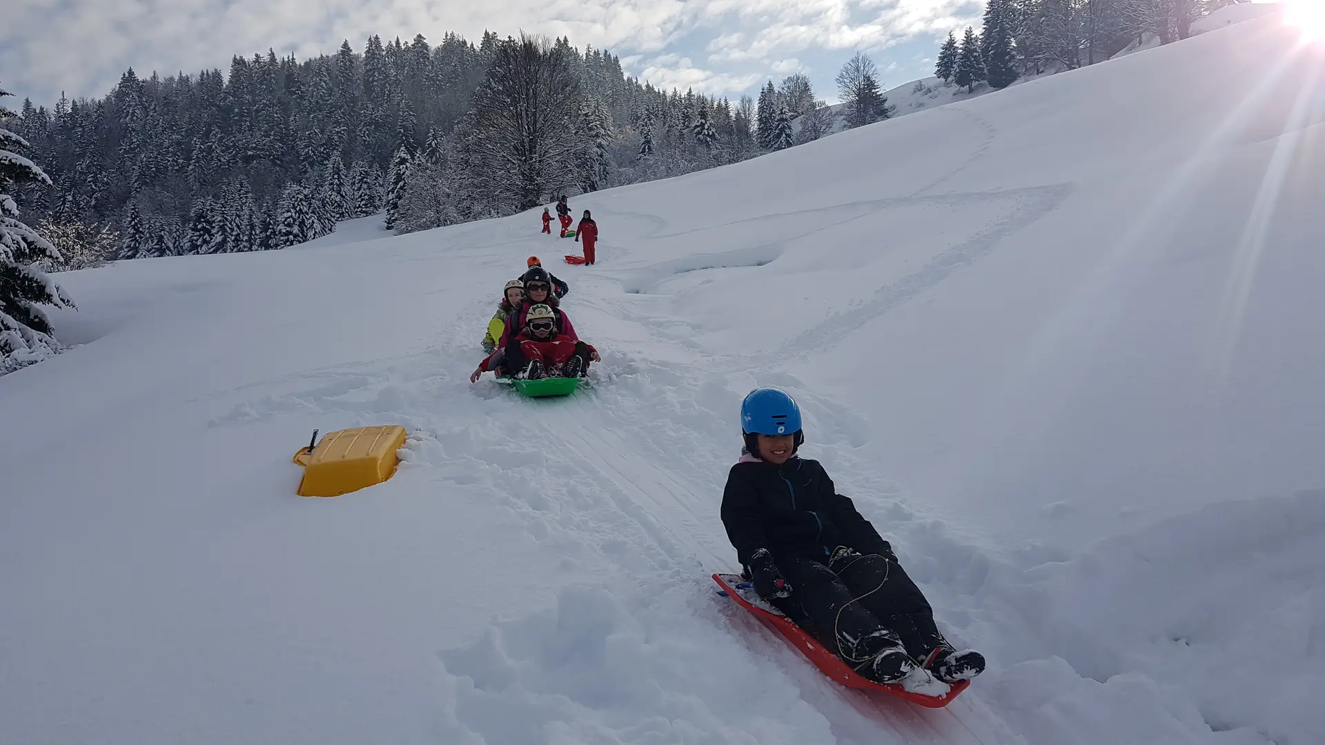 Descente en luge à neige dans les alpages