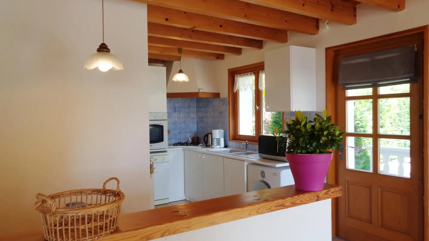 Pièce à vivre avec cuisine ouverte sur le salon/salle à manger.