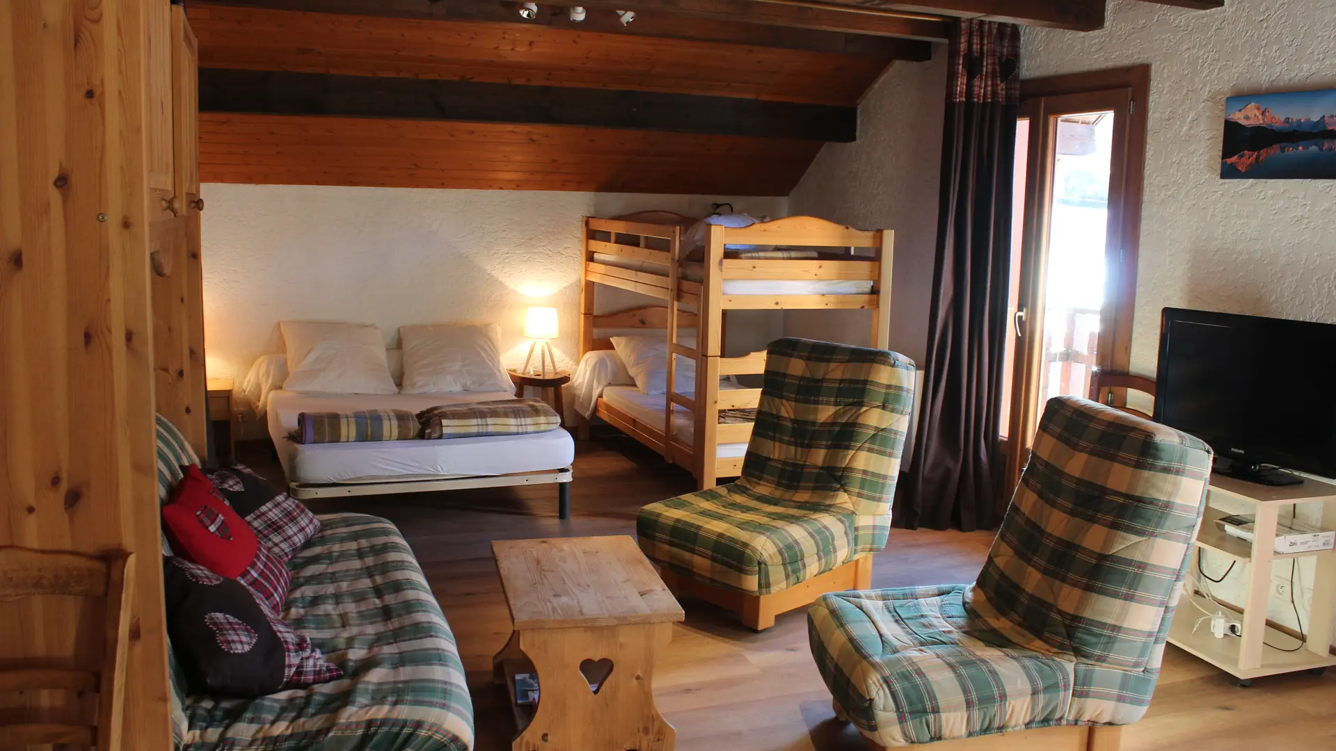 Pièce de vie, vue couchages