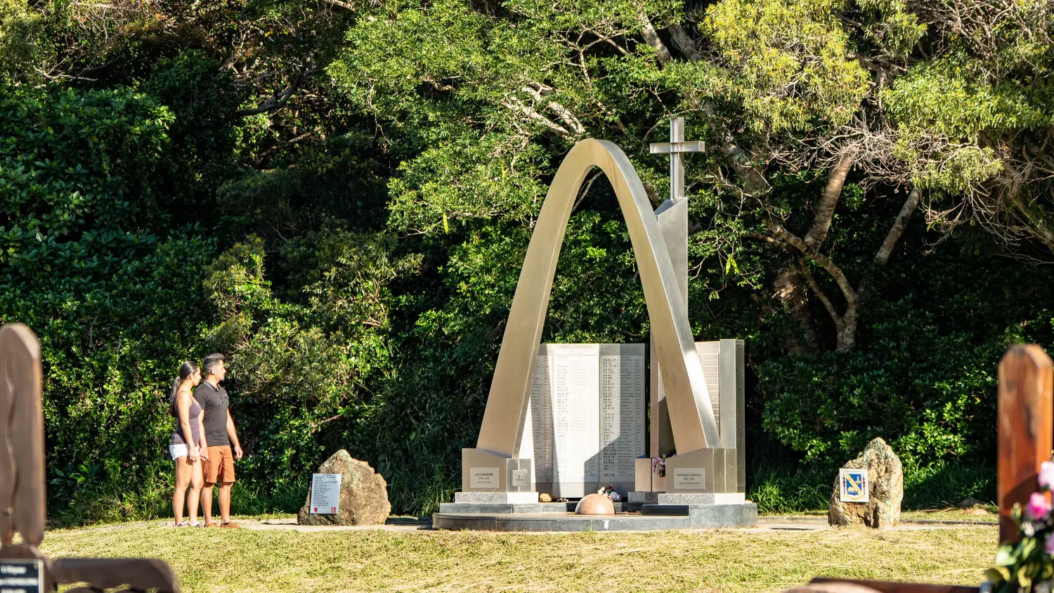 Modern memorial containing the list of Japanese