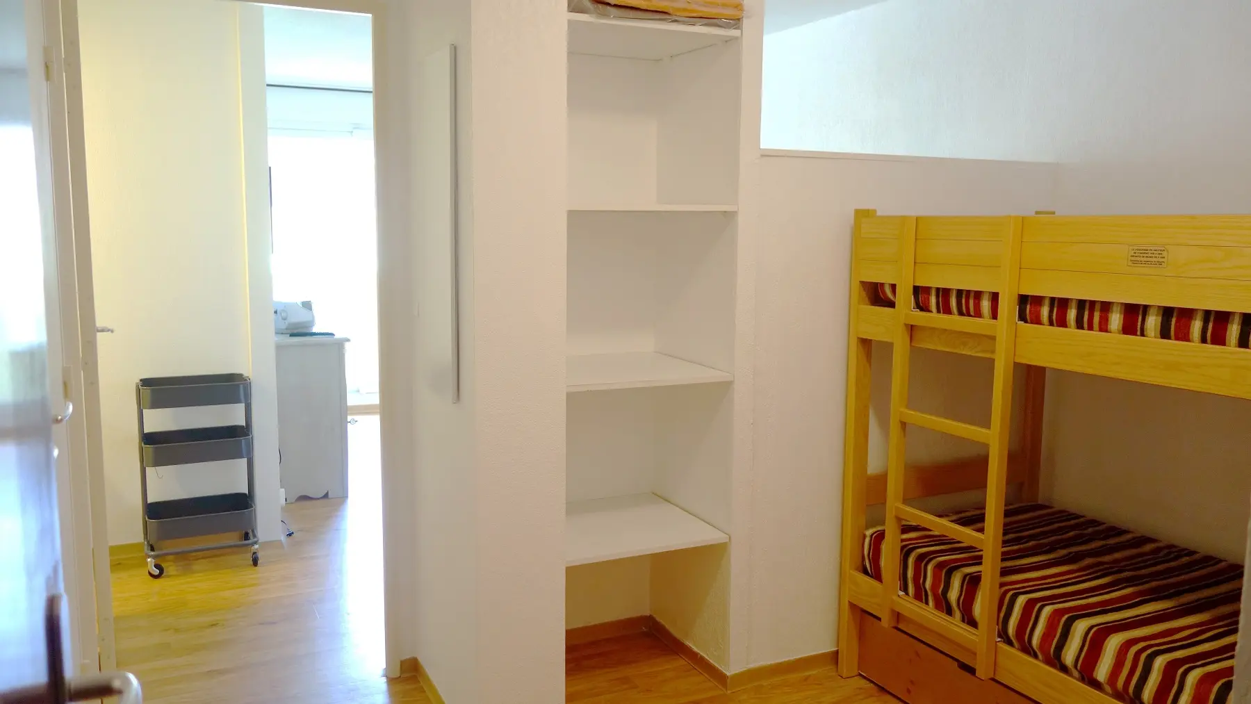 Bedroom corner, bunk bed and storage space