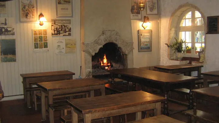 The restaurant's fireplace