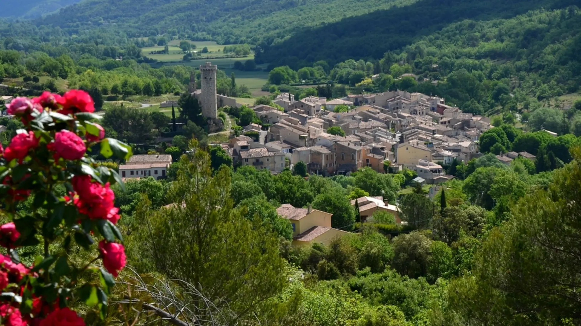 Le village dans son ecrin de verdure