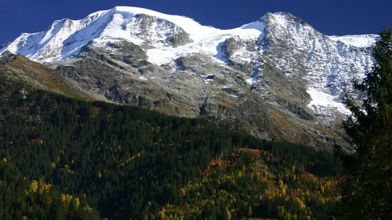 Vue depuis la terrasse plein sud sur le massif du mont-Blanc.