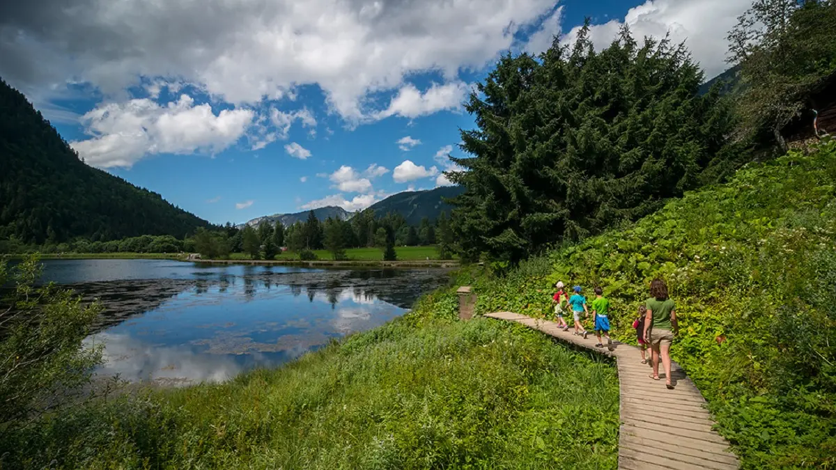 Aménagement en bois sur le tour du lac des Plagnes