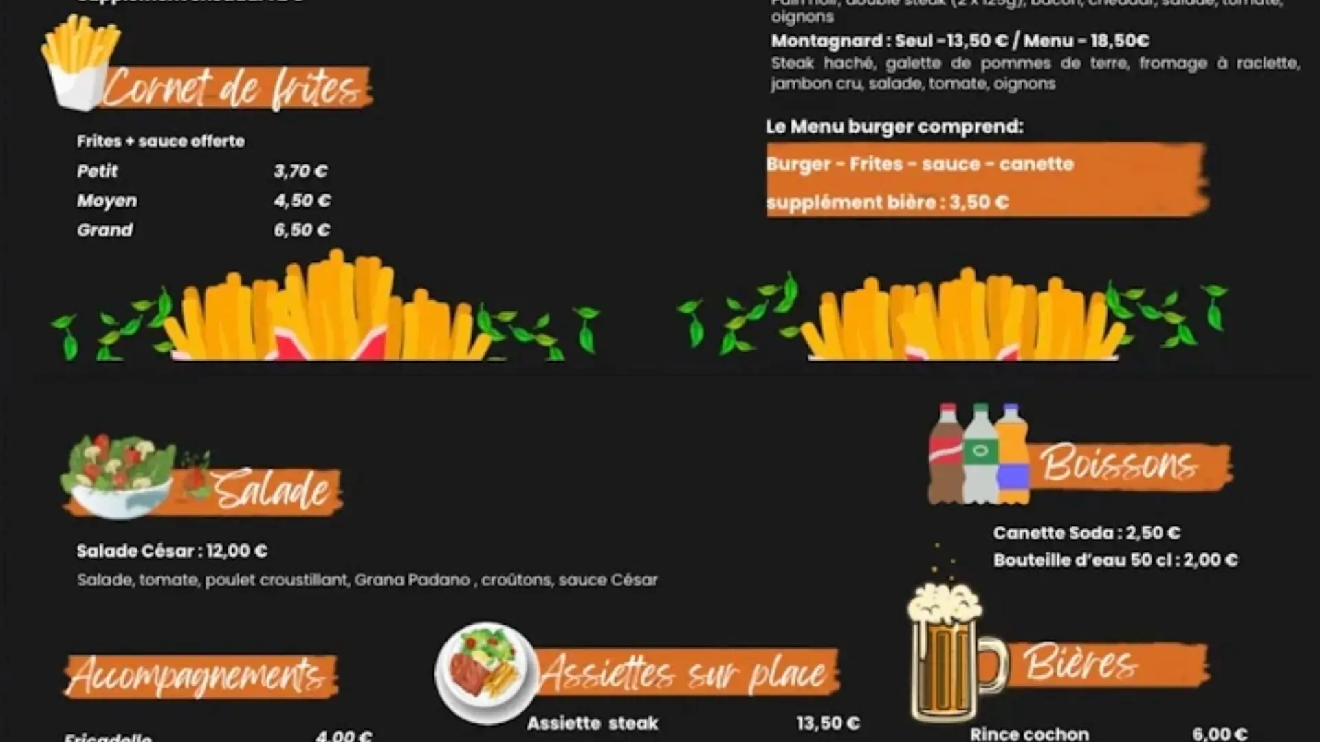 tarifs des plats