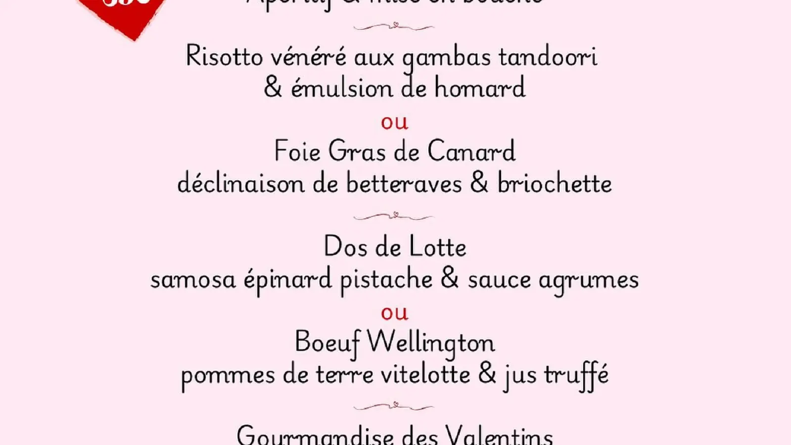 Menu Saint Valentin