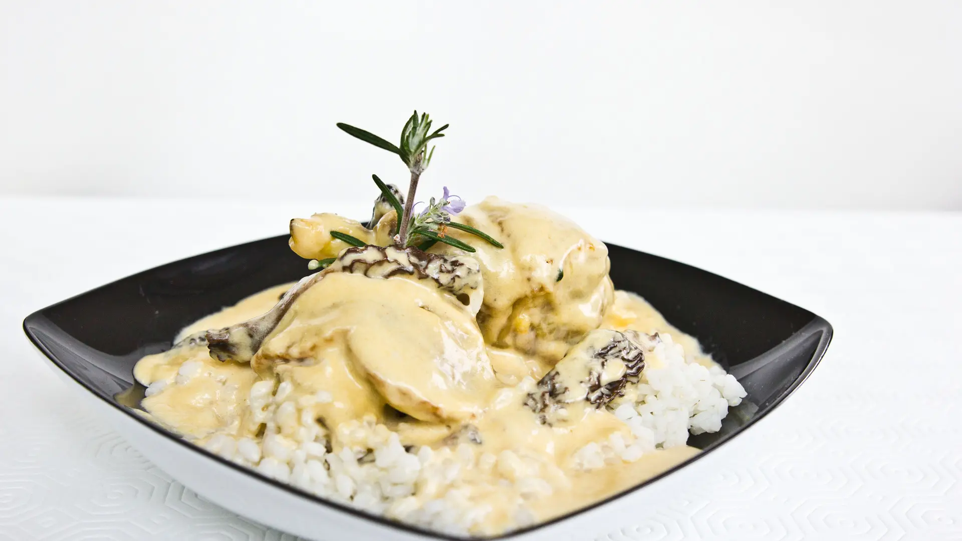 Plat (poulet à la crème et aux morilles)