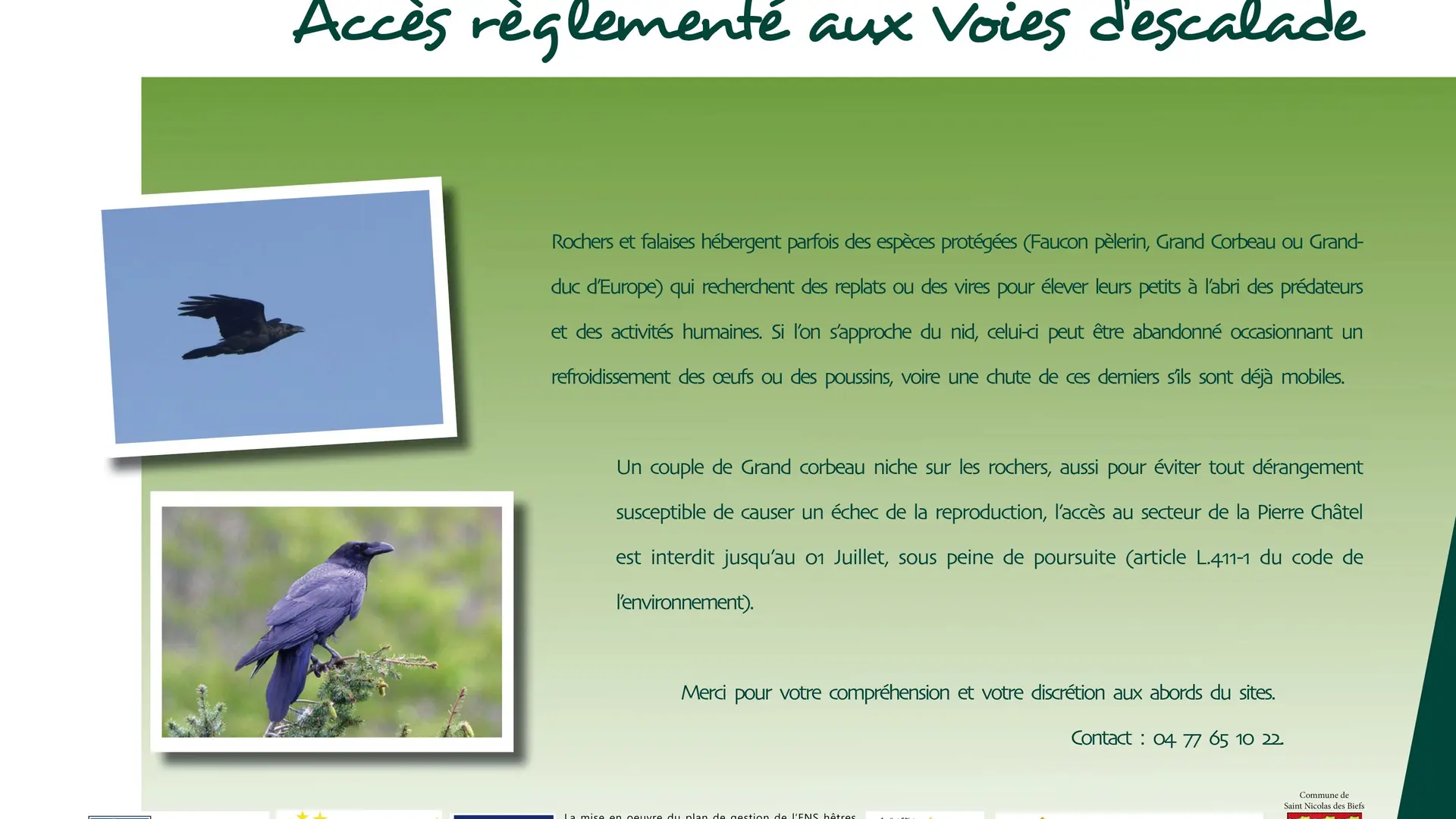 Panneau accès réglementé aux voies d'escalade
