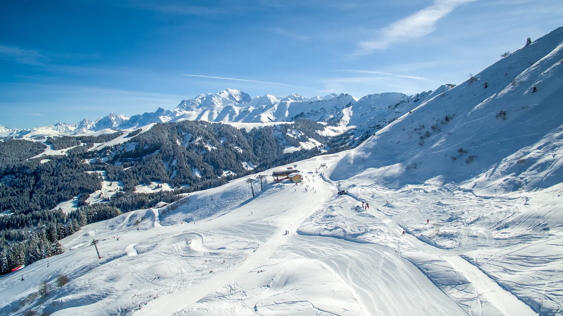 Vue sur le Mont-Blanc depuis le secteur Praz Sur Arly du Domaine Val d'Arly - Espace Diamant