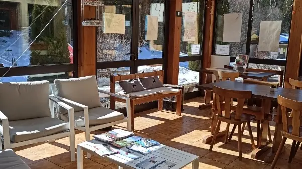 Salon dans une véranda, fauteuils et table basse